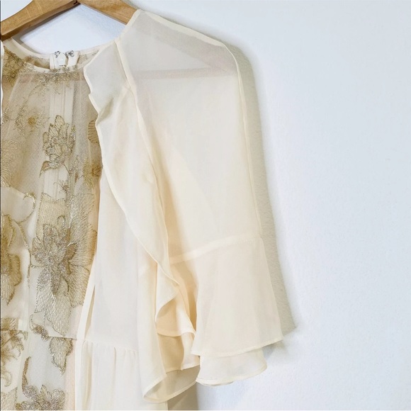 BCBGMAXAXRIA Cream Gold Embroidered Dress - Picture 6 of 10